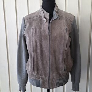 Madrigal Vintage Gray Leather Cowhide Suede Knit Sweater Jacket Adult Mens Med